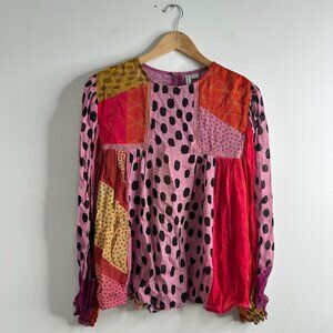 Anthropologie Blank London Miranda Peasant Blouse Womens‎ XS Boho Polka Dot